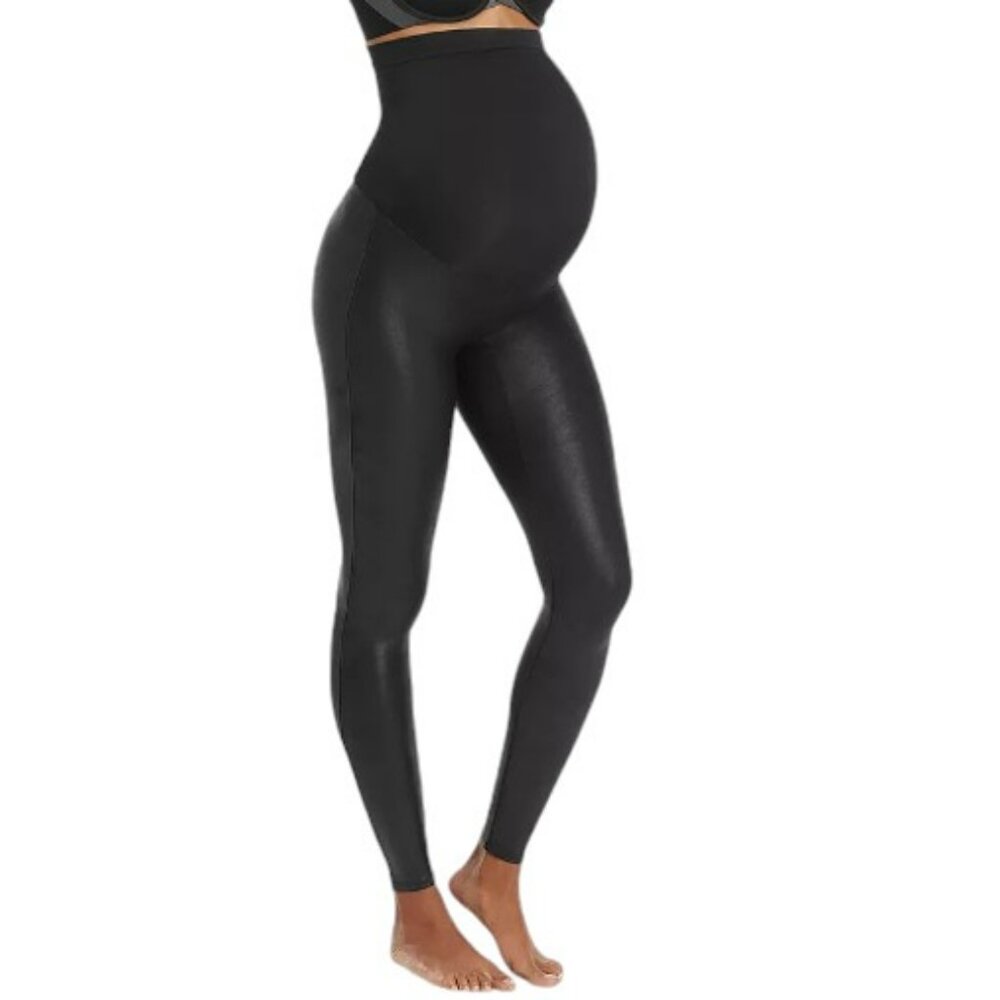 SPANX Mama Maternity Faux Leather Leggings in Very Black Size Small